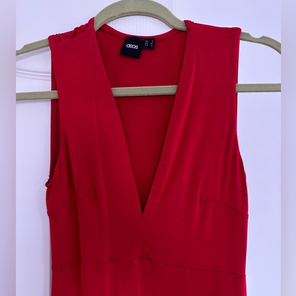 ASOS V-neck Red Dress with Slit Size 4